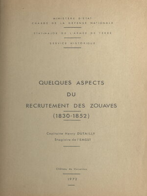 cover image of Quelques aspects du recrutement des zouaves, 1830-1852